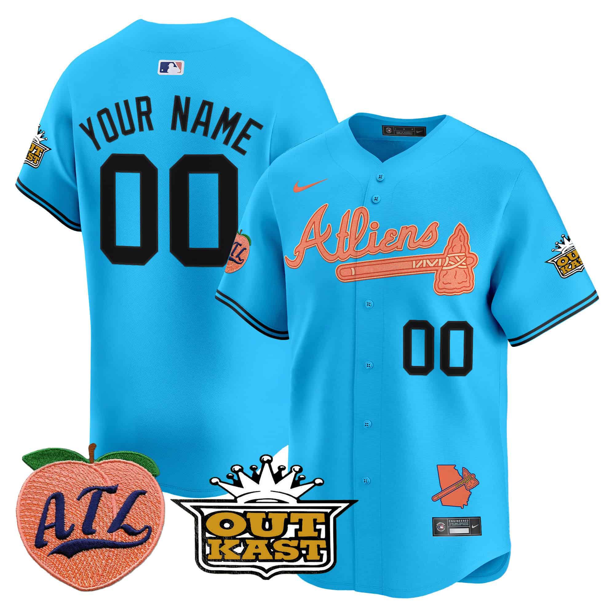 Men Atlanta Braves Light Blue Nike 2024 Atliens & Peach Vapor Premier Limited Custom MLB Jersey